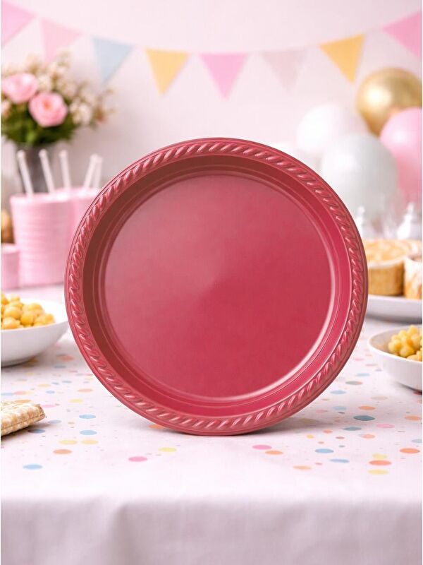 Parti Adresi Plastik Tabak Doğum Günü Parti Tabağı Kırmızı 21 cm 25'li