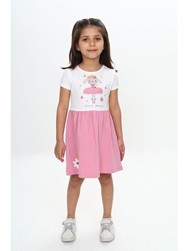Toontoykids Kız Çocuk Tavşan Çiçek Baskılı Elbise