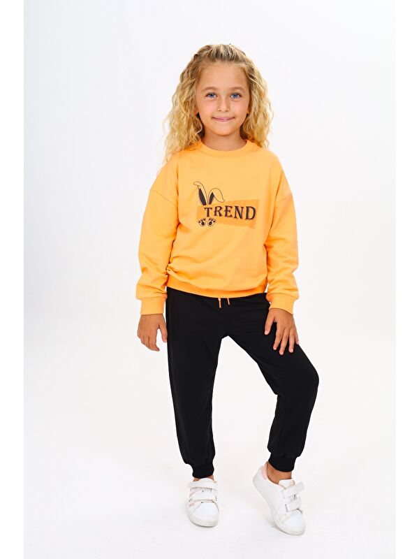 Toontoykids Kız Çocuk 2'li Takım Baskılı Bisiklet Yaka Sweatshirt & Beli Paçası Lastikli Jogger Eşofman Altı 2 İ