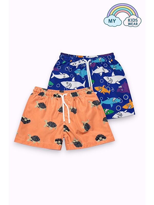 My Kids Wear Erkek Çocuk Degrade Desenli Deniz Şortu 2’li Set 3-16 Yaş 12421