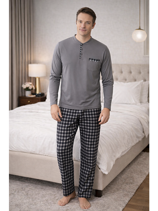 Formo Erkek %100 Doğal Organik Pamuk Uzun Kollu Yüksek Kaliteli Pijama Takımı