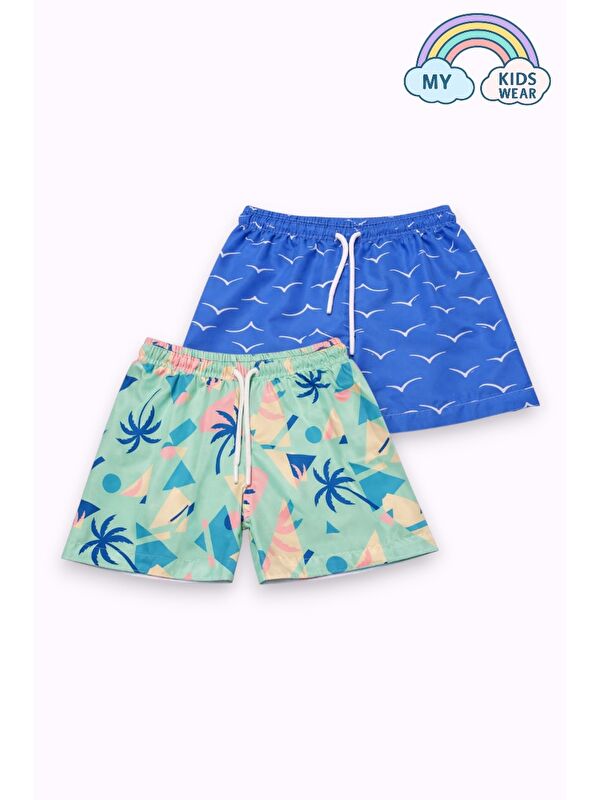 My Kids Wear Erkek Çocuk Degrade Desenli Deniz Şortu 2’li Set 3-16 Yaş 12422