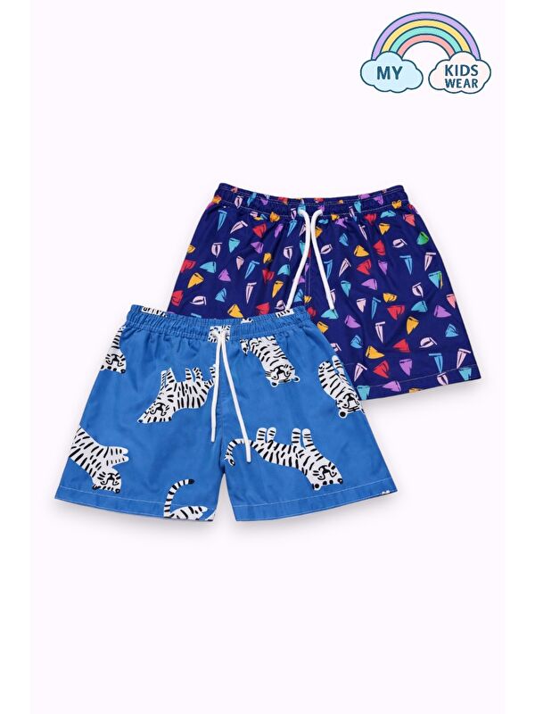 My Kids Wear Erkek Çocuk Degrade Desenli Deniz Şortu 2’li Set 3-16 Yaş 12423