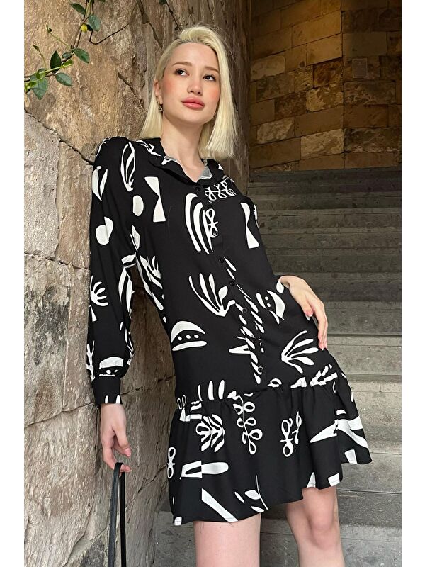 Madmext Beyaz Desenli Kısa Kadın Elbise Mg2429