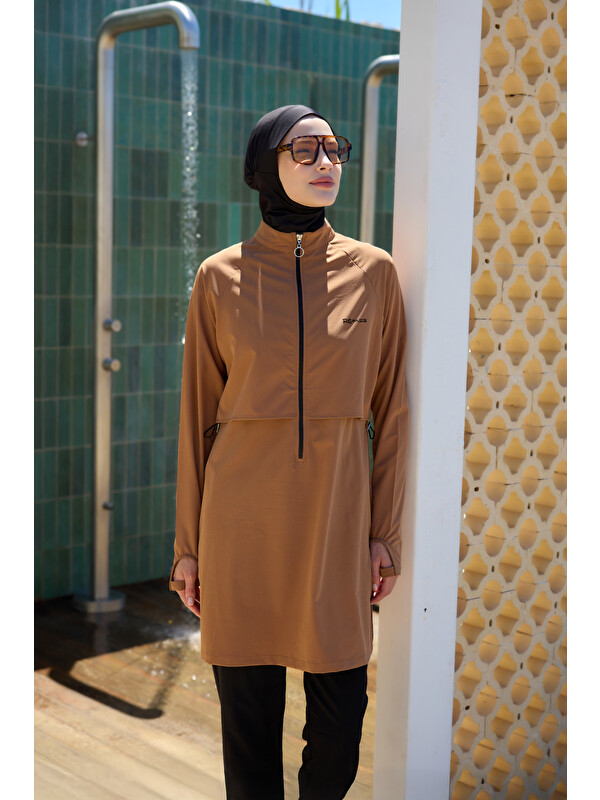 Remsa Mayo Tam Kapalı Yüzücü Tesettür Mayo R003 Nurhan Camel