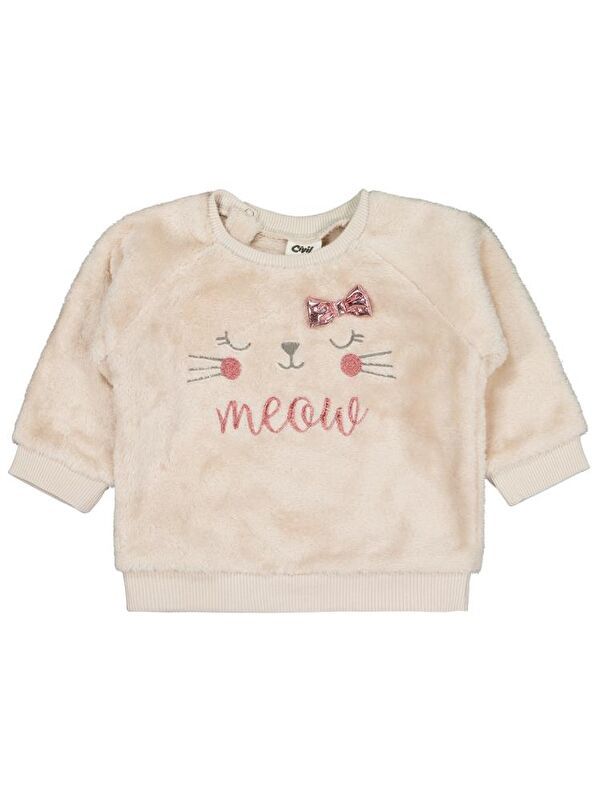 Civil Baby Fiyonk Meow Nakışlı 6-18 Ay Sweatshirt - Bej 18-24 Ay