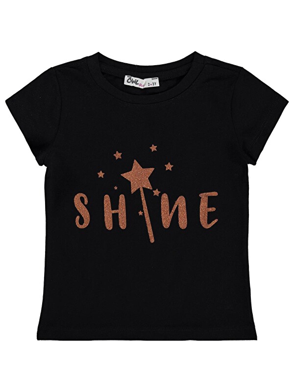 Civil Girls Shine Baskılı 2-5 Yaş Tişört - Siyah
