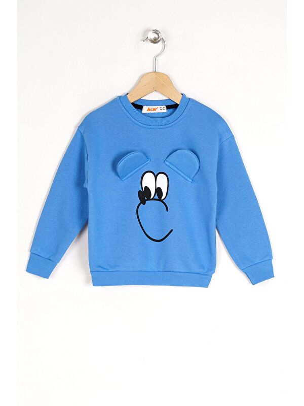 Zepkids Bisiklet Yaka Uzun Kol Mavi Renk Kız Çocuk Sweatshirt