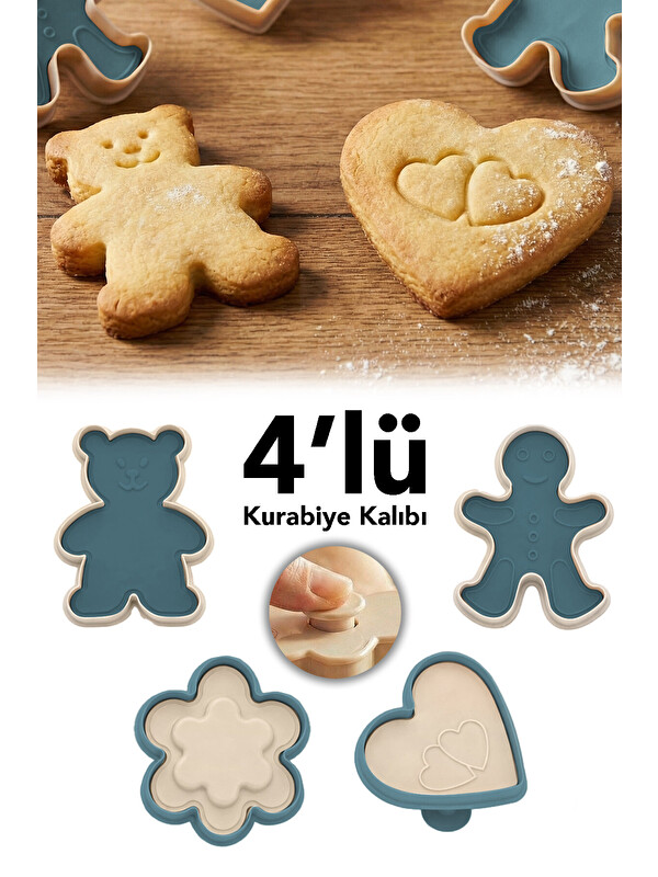 Meleni Home 4'lü Basmalı Kurabiye Kalıbı Seti