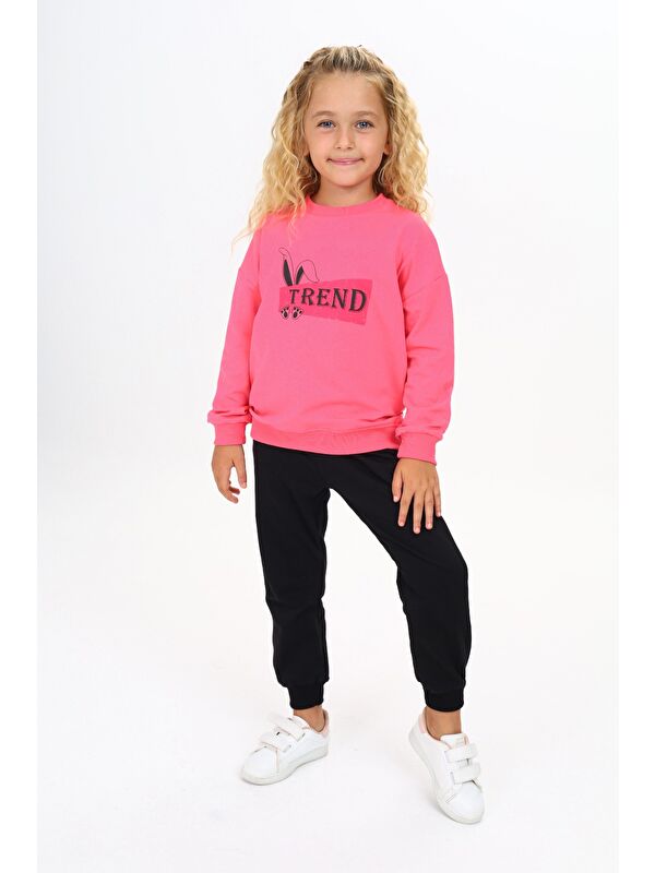 Toontoykids Kız Çocuk 2'li Takım Baskılı Bisiklet Yaka Sweatshirt & Beli Paçası Lastikli Jogger Eşofman Altı 2 İ