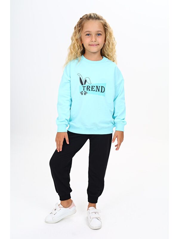 Toontoykids Kız Çocuk 2'li Takım Baskılı Bisiklet Yaka Sweatshirt & Beli Paçası Lastikli Jogger Eşofman Altı 2 İ