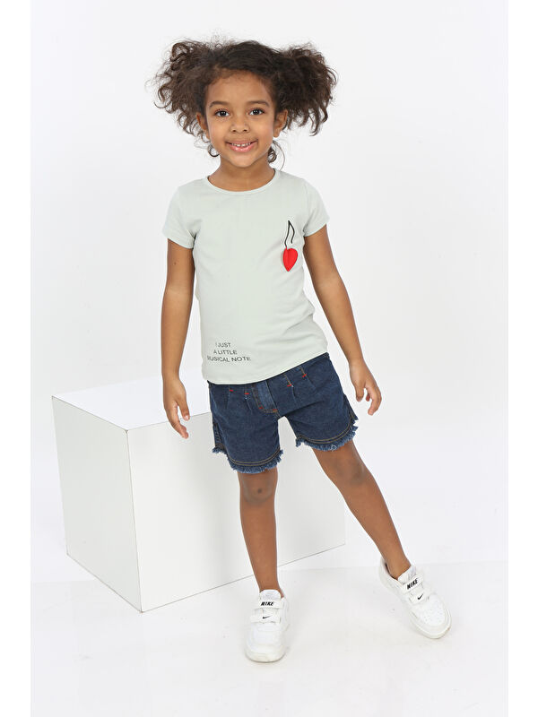 Toontoykids Kız Bebek Göğsü Nota Nakışlı Yazı Baskılı Tişört