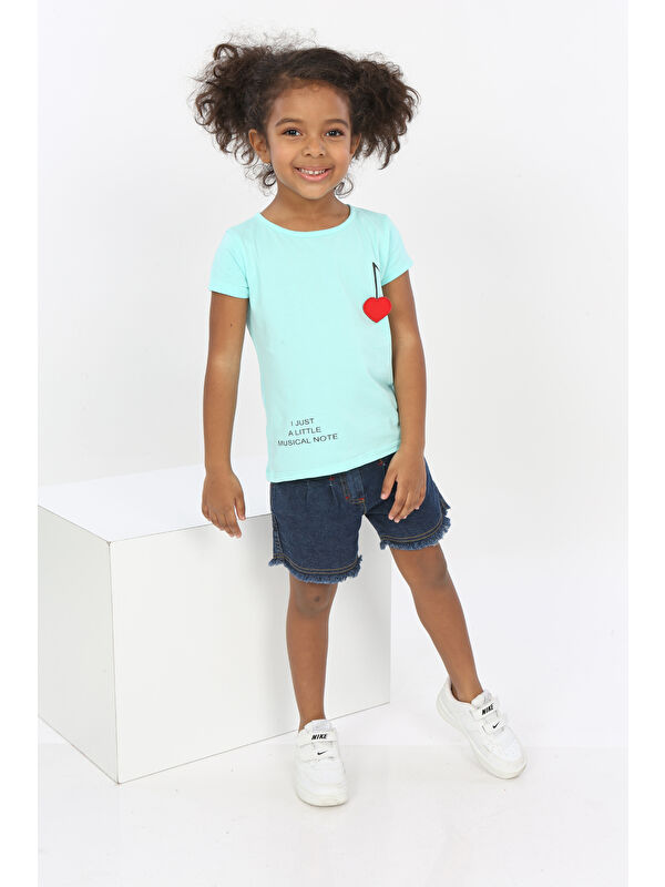 Toontoykids Kız Bebek Göğsü Nota Nakışlı Yazı Baskılı Tişört