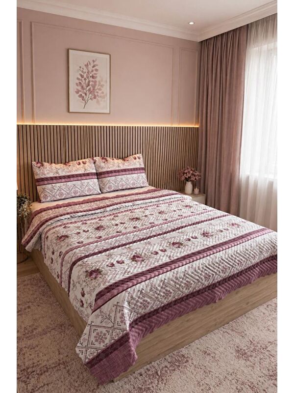 Çeyiz Diyarı Ultrasonik Kapitoneli Rossera Çift Kişilik Pike Takımı 195x235 cm Lila