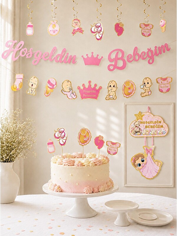 Parti Adresi Hoşgeldin Bebeğim Parti Seti Kız Bebek Baby Shower Parti Süsleri