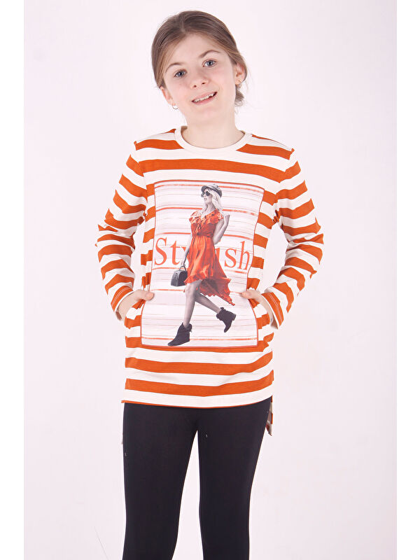 Toontoykids Kız Çocuk Çizgili Kız Baskılı Tişört