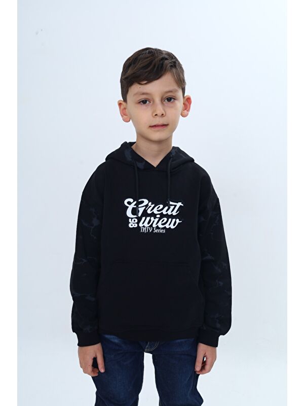 Toontoykids Erkek Çocuk Oversize Kapüşonlu Cepli Düşük Omuz Baskılı Sweatshirt - 2 İplik 24958