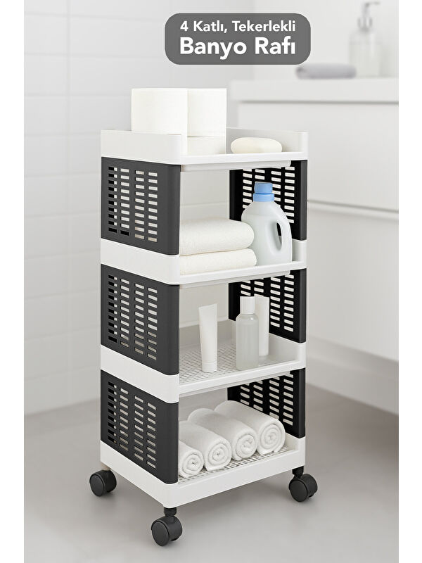 Meleni Home 4 Katlı Tekerlekli Banyo Rafı
