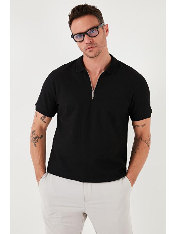 Buratti Pamuklu Regular Fit Fermuarlı Polo Yaka %100 Pamuk Tişört 5902434