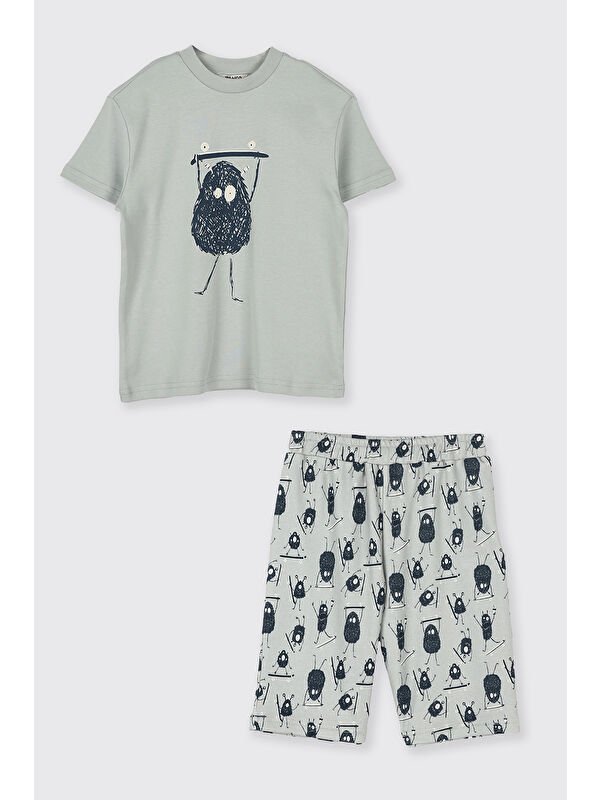 Panço Erkek Çocuk Baskılı Yeşil Pijama Takımı