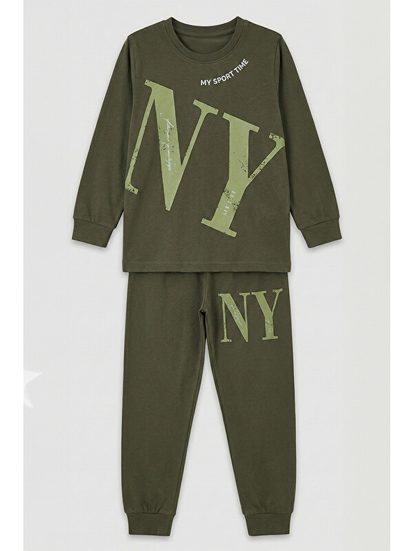 Remsa Erkek Çocuk Garson Boy Pamuk Penye Pijama Takımı 4224 Haki02