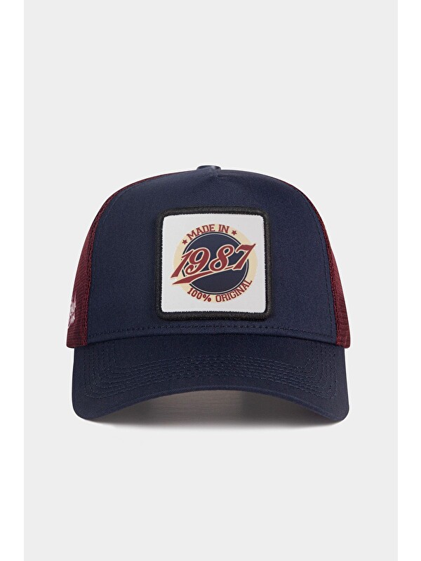 BlackBörk Made in 1987 Logolu Lacivert-Bordo Trucker Şapka