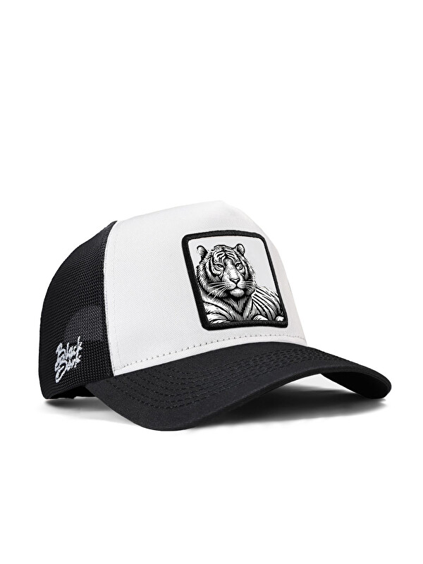 BlackBörk Bengal Kaplan Logolu Beyaz-Siyah Trucker Şapka