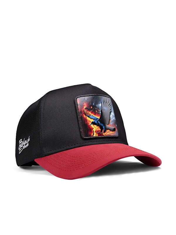 BlackBörk Karga Logolu Kırmızı-Siyah Trucker Şapka