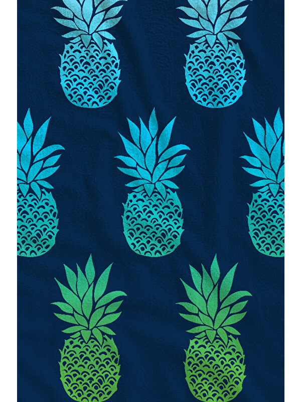 Milbay Grup Lacivert Zemin Turkuaz Ananas Desenli 70x150 cm Dijital Baskılı Plaj ve Banyo Havlusu