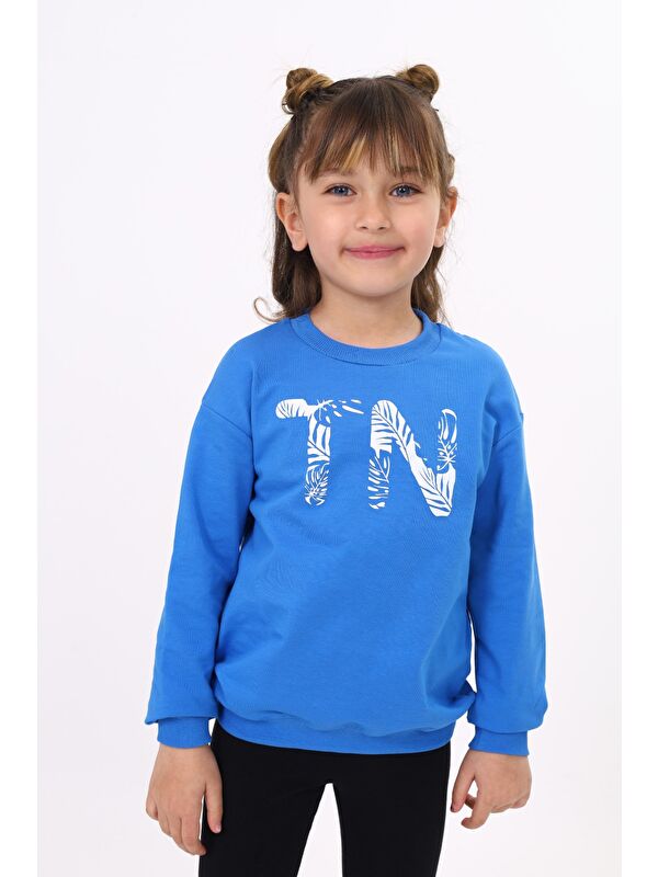 Toontoykids Kız Çocuk Relax Fit Bisiklet Yaka Hafif Düşük Omuz Baskılı Sweatshirt - 2 İplik
