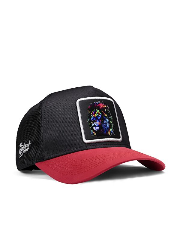 BlackBörk Aslan Logolu Kırmızı-Siyah Trucker Şapka