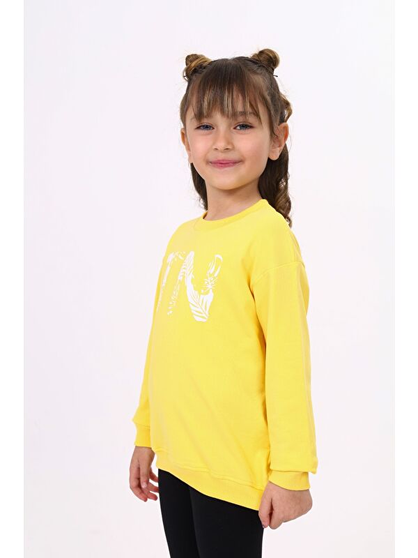 Toontoykids Kız Çocuk Relax Fit Bisiklet Yaka Hafif Düşük Omuz Baskılı Sweatshirt - 2 İplik