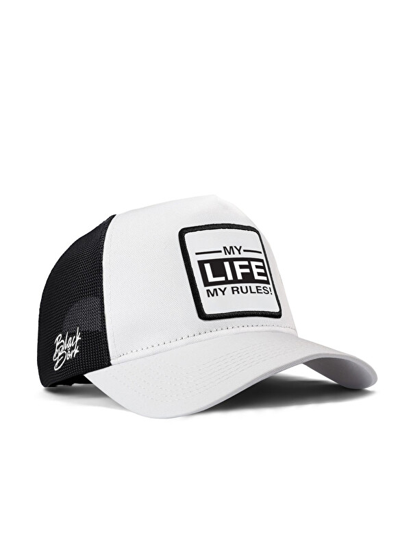 BlackBörk My Life My Rules Logolu Beyaz-Siyah Trucker Şapka