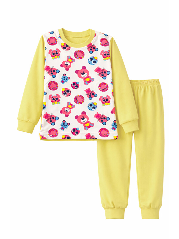 Remsa Kız Çocuk Pamuklu Desenli Pijama Takımı 6068-01 Sarı