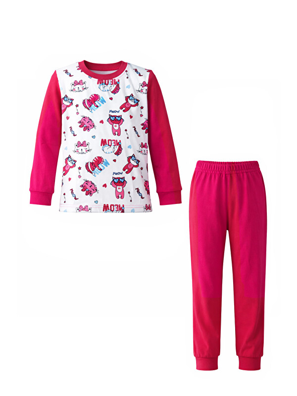 Remsa Kız Çocuk Pamuklu Desenli Pijama Takımı 6068-02 Fuşya