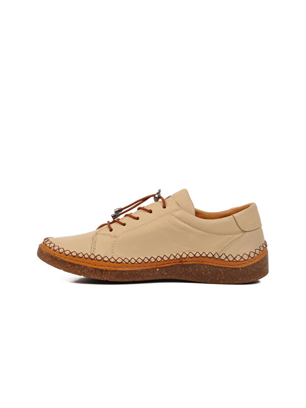 Bej Hakiki Deri Anatomik Kadın Casual Ayakkabı AY8207 Z - Görsel 3