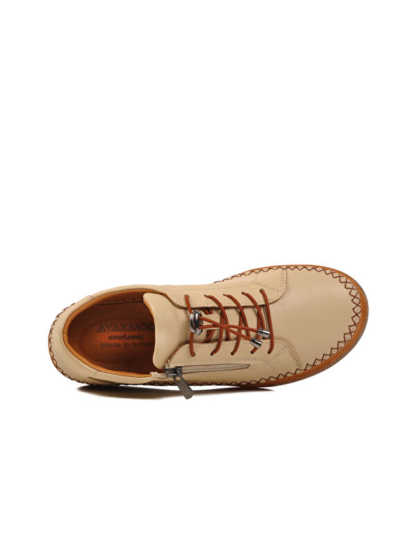 Bej Hakiki Deri Anatomik Kadın Casual Ayakkabı AY8207 Z - Görsel 5