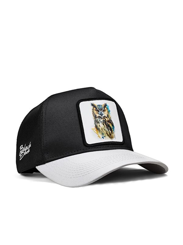 BlackBörk Baykuş Logolu Beyaz-Siyah Trucker Şapka