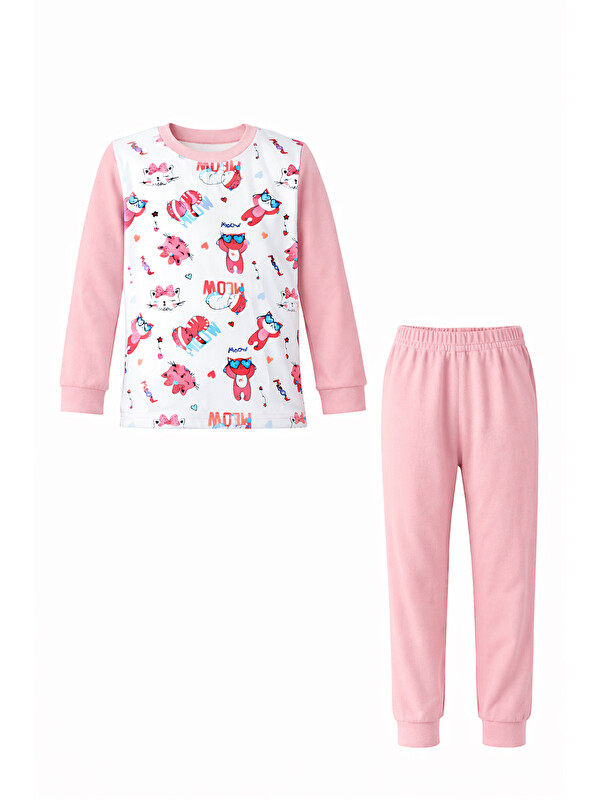 Remsa Kız Çocuk Pamuklu Desenli Pijama Takımı 6068-04 Pembe