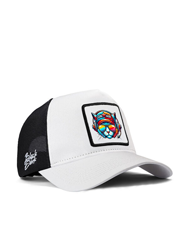 BlackBörk Kedi Logolu Beyaz-Siyah Trucker Şapka