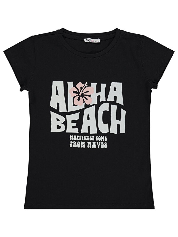Civil Girls Aloha Beach Baskılı 10-13 Yaş Tişört - Siyah