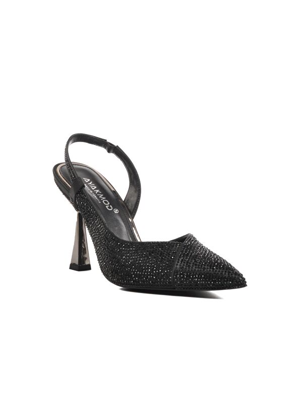 Siyah Kadın Topuklu Taşlı Abiye Ayakkabı 658209 - Görsel 4