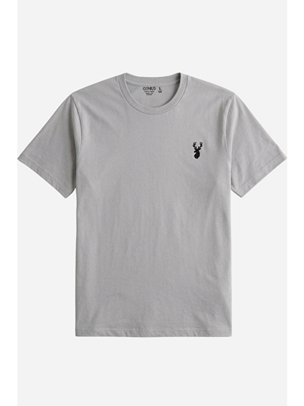 Genius Store Erkek Siyah Tişört %100 Pamuk Süprem Basic Tişört Bisiklet Yaka Nakışlı T-shirt ERKEK-NAKIŞLI