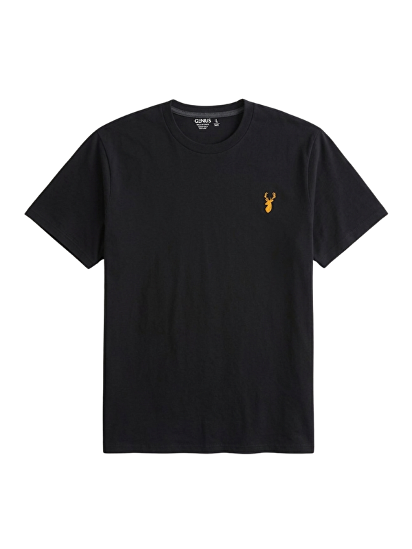 Genius Store Erkek Siyah Tişört %100 Pamuk Süprem Basic Tişört Bisiklet Yaka Nakışlı T-shirt ERKEK-NAKIŞLI
