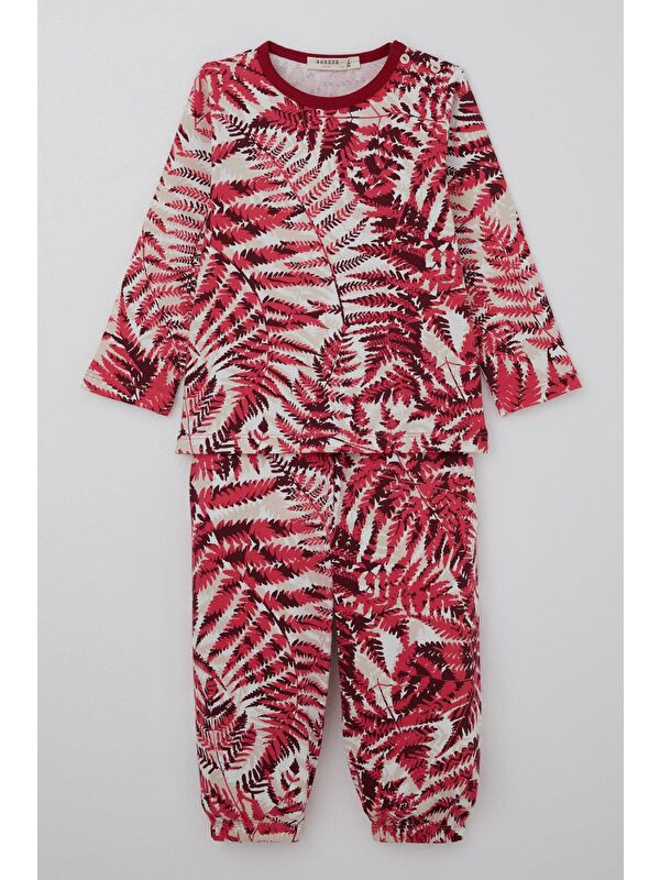 Breeze Kız Bebek Pijama Takımı Orman Temalı Yaprak Desenli Vişne Çürüğü (9 Ay-3 Yaş)