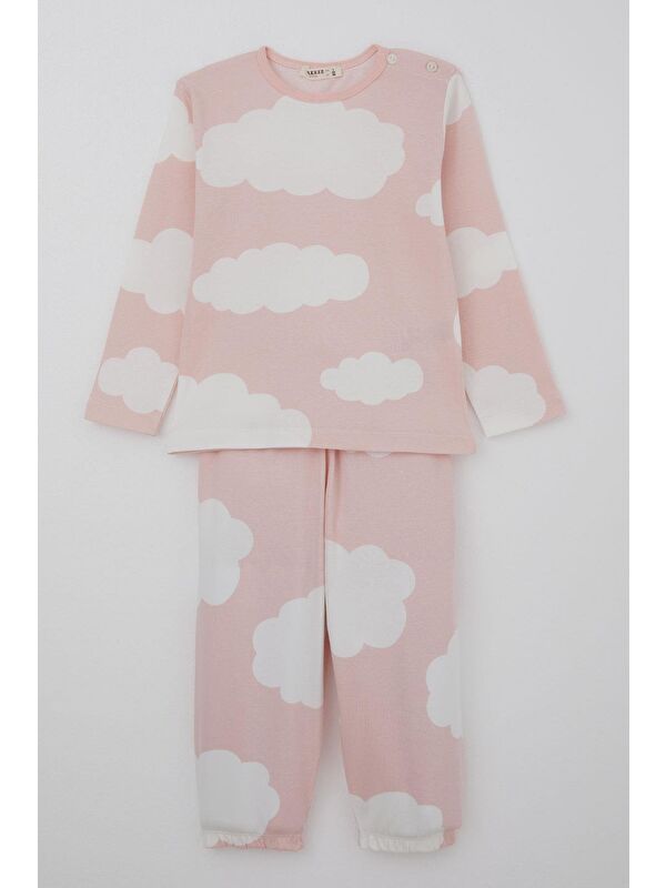 Breeze Kız Çocuk Pijama Takımı Bulut Desenli Pembe (1-3 Yaş)
