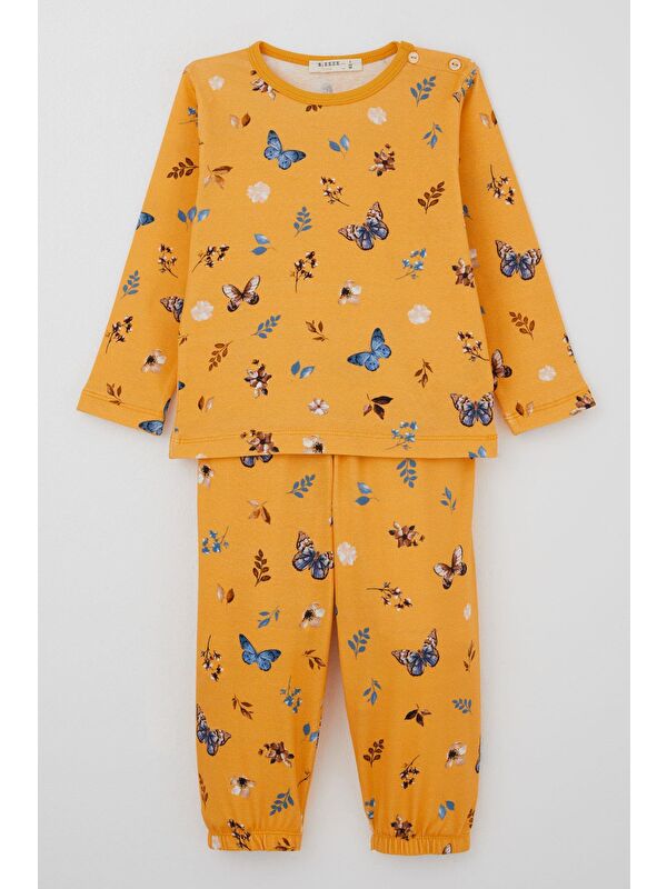 Breeze Kız Bebek Pijama Takımı Bahar Temalı Kelebek Rüyası Sarı (9 Ay-3 Yaş)