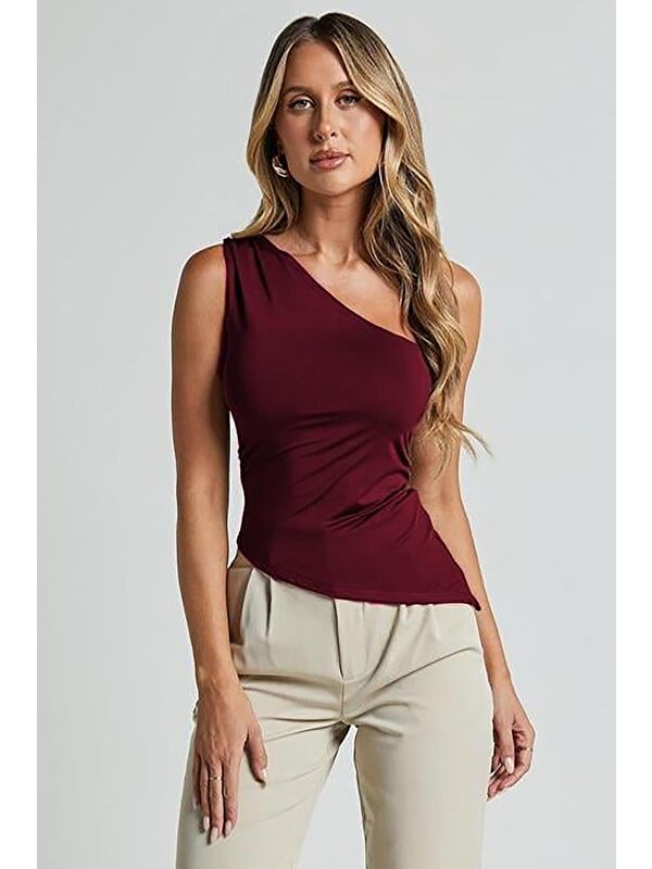 Madmext Bordo Tek Omuzlu Basic Kadın Body Mg2498