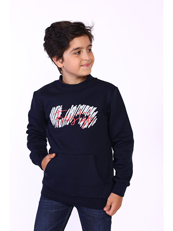 Toontoykids Erkek Çocuk Kanguru Cepli Baskılı Sweatshirt