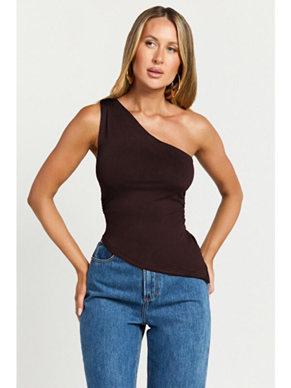 Madmext Kahverengi Tek Omuzlu Basic Kadın Body Mg2498